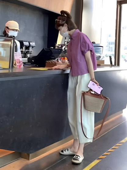 Dopamine wearing pink shirt short-sleeved top women's summer 2023 new design sense niche French chic
