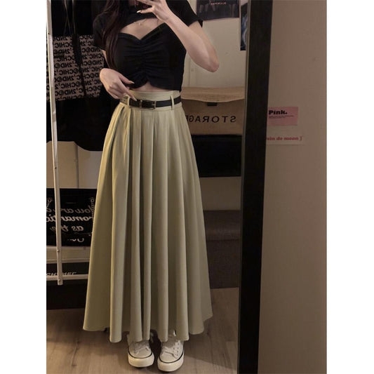 Kumikumi design sense niche high waist A-line skirt women's summer slim pleated skirt all-match long skirt