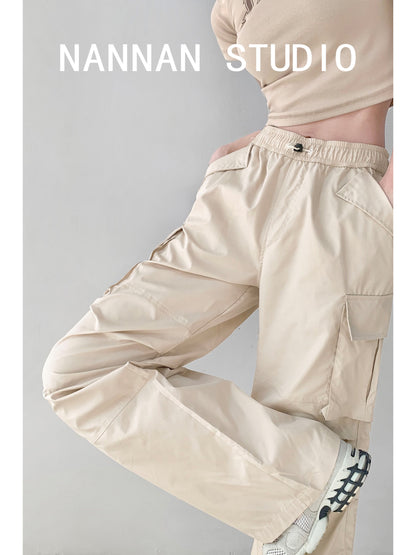 Chic girl design sense functional pocket pleated overalls women's street trendy brand loose paper bag pants wide-leg pants summer