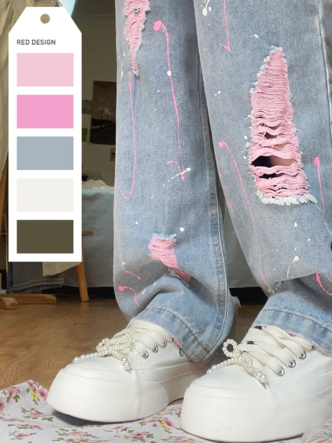 Ripped jeans women's summer 2023 new pants look thin and versatile high waist wide leg pants loose drape trousers