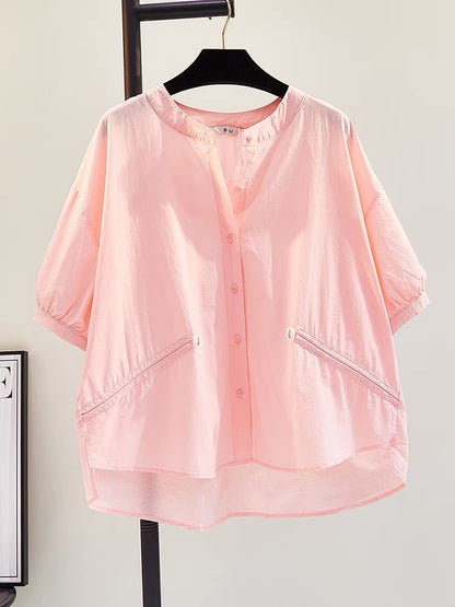 Pink short-sleeved age-reducing doll shirt female 2023 summer new Korean version loose casual shirt top comfortable shirt
