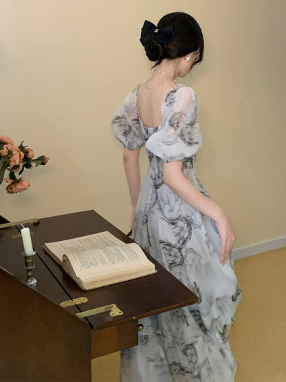 Tang Gongzi Tea Break French Dress Palace Style Puff Sleeves Slim Waist Temperament Royal Sister Fairy Skirt Super Fairy Forest