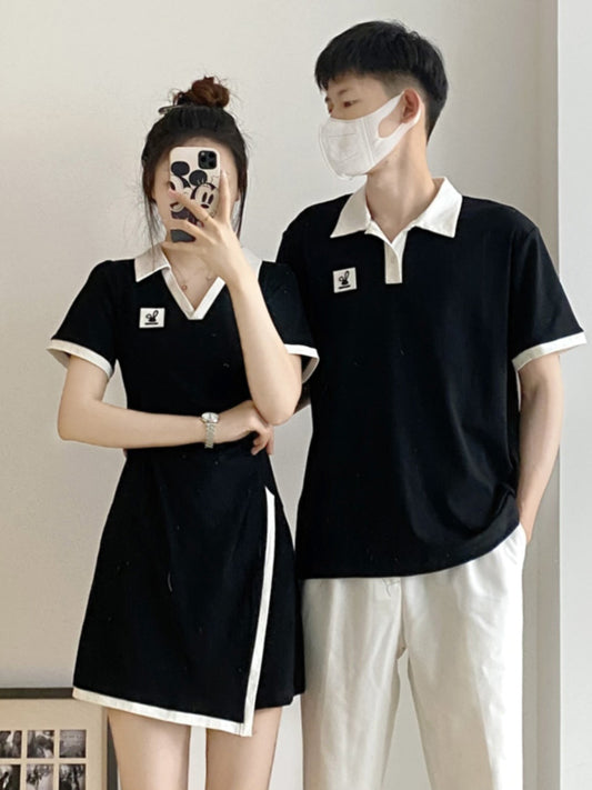 Couple's summer dress 2023 new Hepburn style dress and dress design sense niche Polo thin dress short sleeves