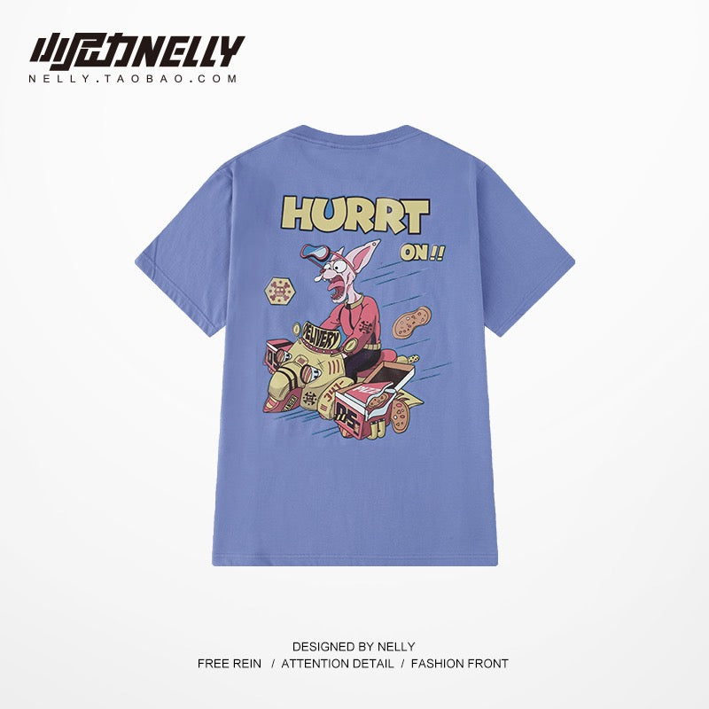 Harajuku style short-sleeved men's Korean version of the trend retro graffiti T-shirt loose all-match tide brand ins Douyin same style top clothes