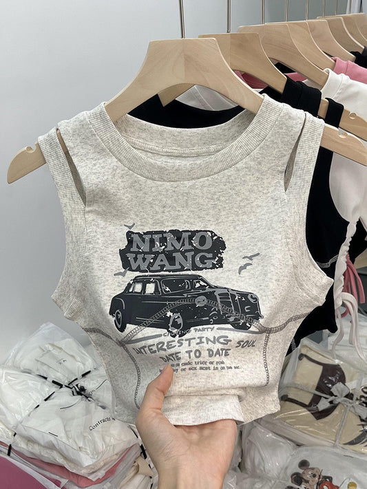 Sexy vest female summer wear unique chic American retro chic sweet hot girl short sleeveless top t-shirt