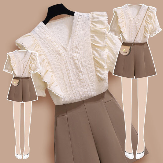Professional suit female summer 2023 new small man wears a complete set of temperament goddess fan high-end shorts two pieces