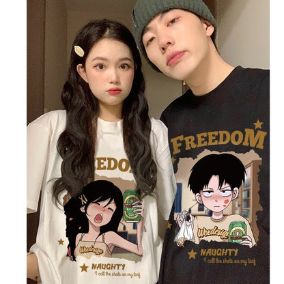 Different and special couple outfits summer high-end 2023 new trendy short-sleeved T-shirt suits for a man and a woman