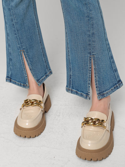 Wang Youshan slit jeans women's high waist nine-point flared pants spring and summer thin section eight-point small flared pants