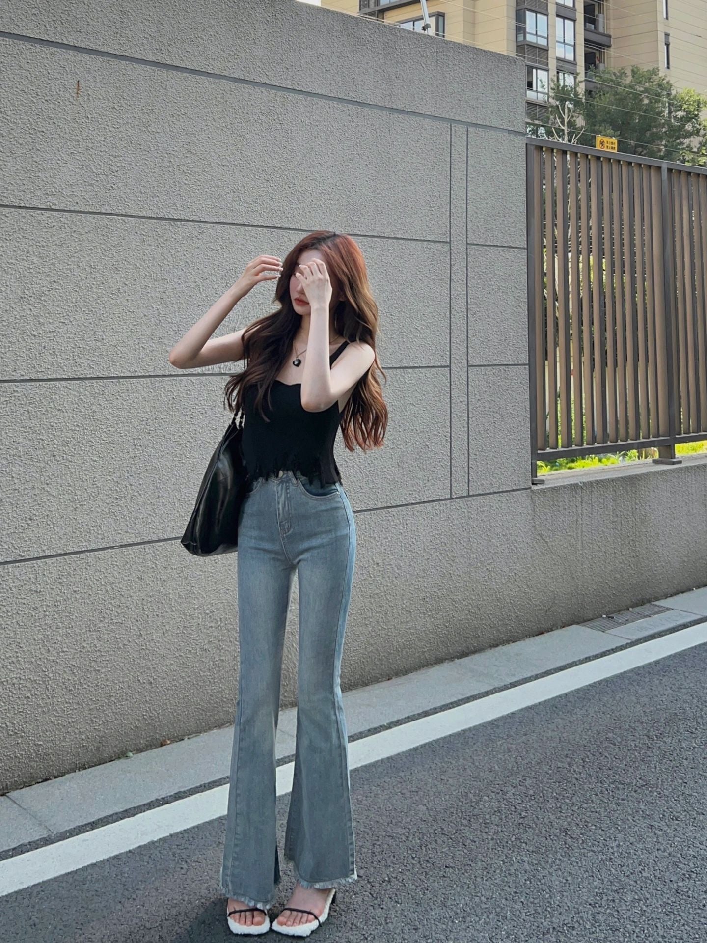 Temperament Sexy Millennium Spice Girls High Waist Raw Edge Micro Flared Jeans Summer New Retro Blue Elastic Flared Trousers