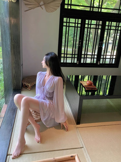 Hotdog hot dog is very spicy [Smoky Mountain Fog Purple] Pure Desire Wind Royal Sister Style Dress Women's Summer Mid-Length Skirt