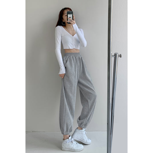 Ins blogger loose gray sports pants women's spring and autumn style straight legged trousers casual slim Harem pants trendy