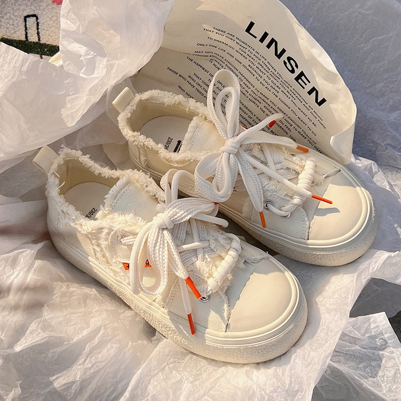 Small white shoes with skirt women's Korean all-match niche original design canvas shoes 2023 summer new sneakers