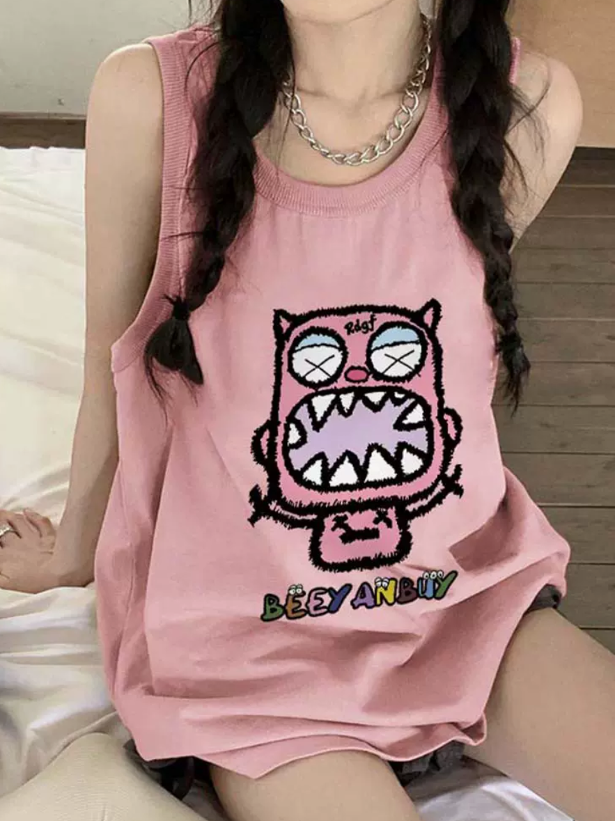 French chic pink small vest female summer outerwear vest sleeveless t-shirt small music festival wear jacket