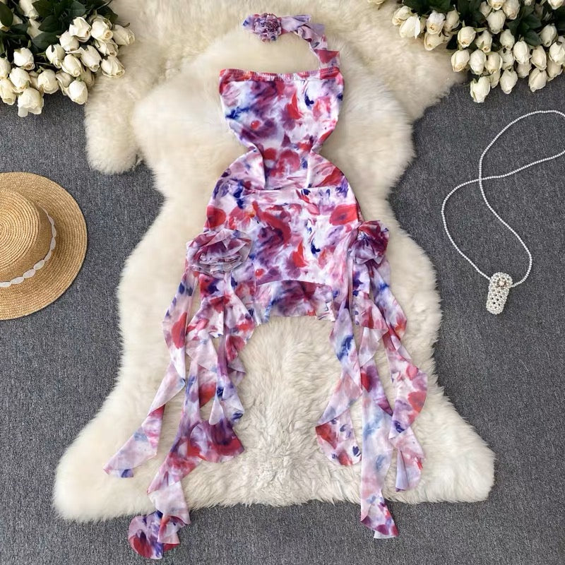 Pure desire babes smudged holiday wind tube top dress female summer streamer design sense waist waist slim fit bag hip skirt