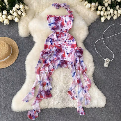 Pure desire babes smudged holiday wind tube top dress female summer streamer design sense waist waist slim fit bag hip skirt