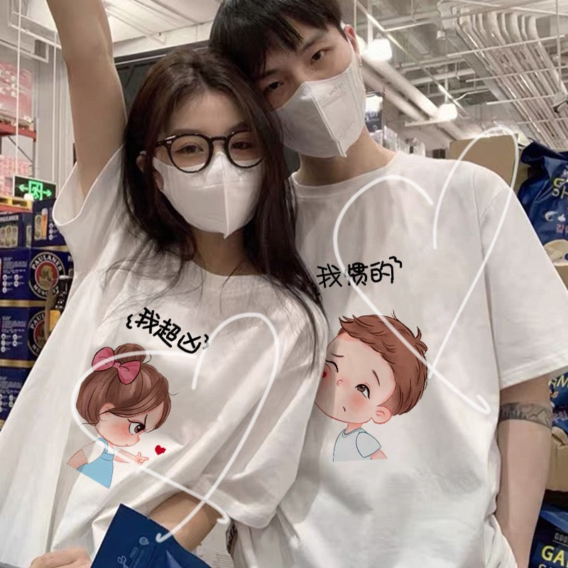 Different couple clothes summer clothes 2023 new niche design sense white tide brand couple models t-shirt short-sleeved summer
