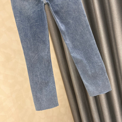 Irregular straight jeans women's summer 2022 new slimming slim high waist slit nine-point cigarette pants tide