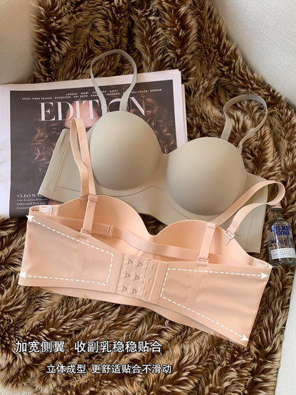Strapless underwear women's non-slip gathered small chest shows big tube top top thin bottom thick seamless bra without steel ring invisible bra