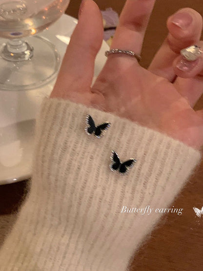 Summer black butterfly earrings women's 2023 new foreign style niche design light luxury high-end earrings earrings