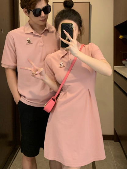 2023 new summer ins net red American style casual sports style polo dress tide for couples