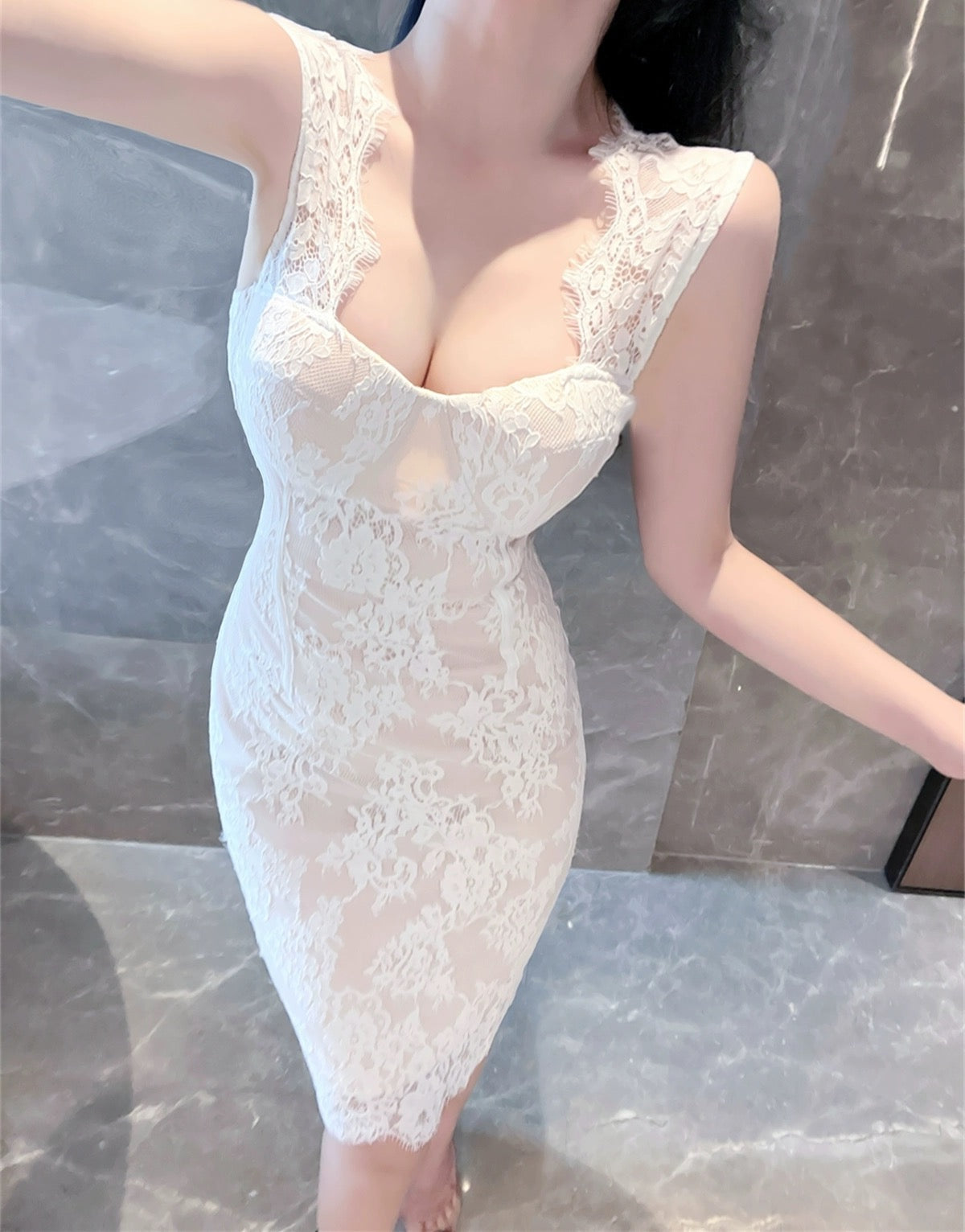 White Temperament Slim Slimming Lady Style Lace Dress Lee Nhi Boutique White Temperament Slim Slimming Lady Style Lace Dress Lee Nhi Boutique