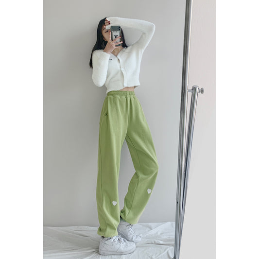 European and American niche love label loose straight sports pants women's spring high waist slimming trousers all-match casual sweatpants