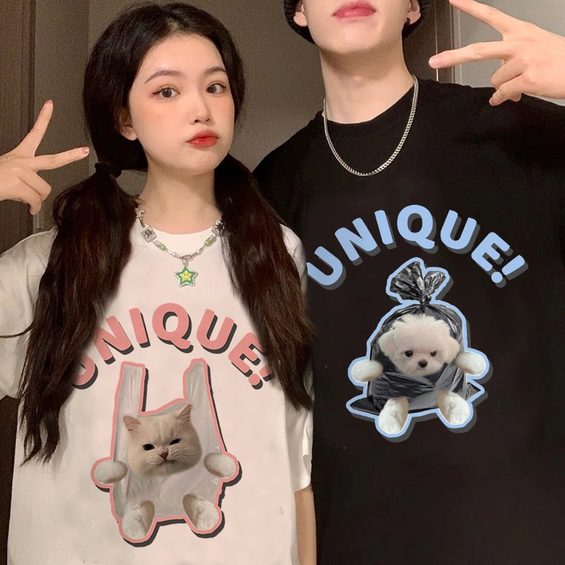 Very fairy couple outfit summer high-end 2023 new style different short-sleeved T-shirt suit one man and one woman