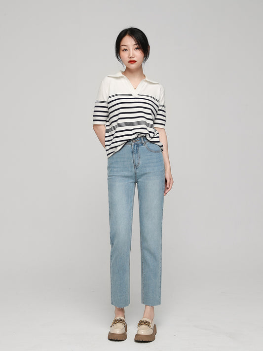 Wang Youshan straight light-colored jeans women's high waist slim fit thin 2023 spring and summer thin nine-point cigarette pants