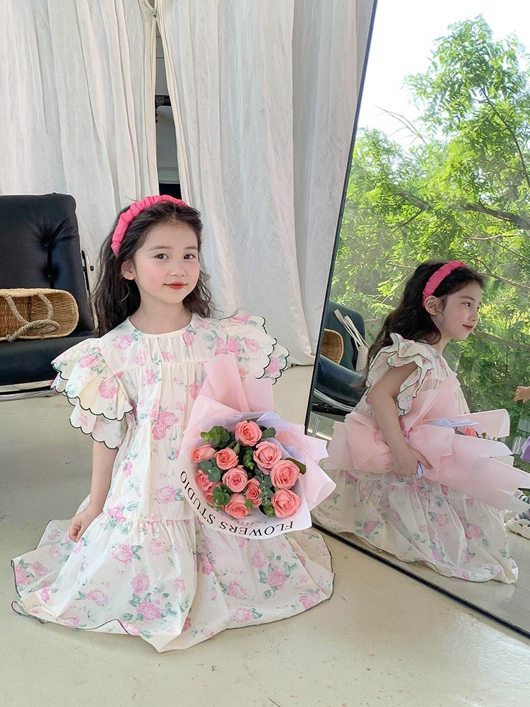 Girls summer dress 2023 new foreign style pure cotton girl birthday princess dress short-sleeved floral children's skirt