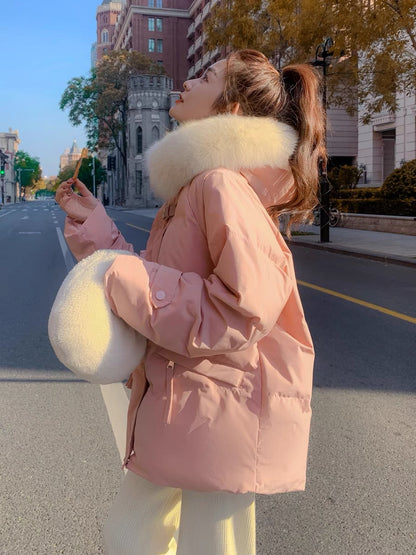 Pink down padded jacket women's winter 2022 new Korean style niche design sense thickened short cotton padded jacket tide ins