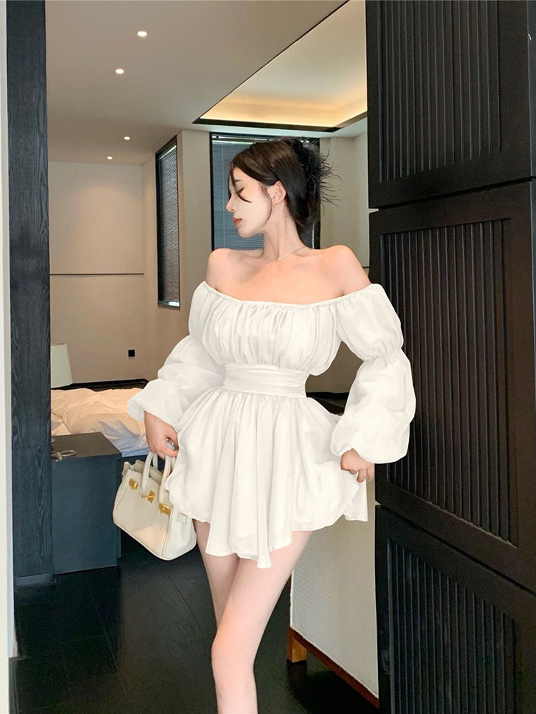 white christmas dresses White Chiffon V-Neck Short Graduation Dress with Long Sleeves white christmas dresses White Chiffon V-Neck Short Graduation Dress with Long Sleeves