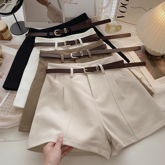 Casual shorts women's 2023 spring new Korean version of ins Hong Kong style retro simple outerwear high waist a-line wide-leg pants
