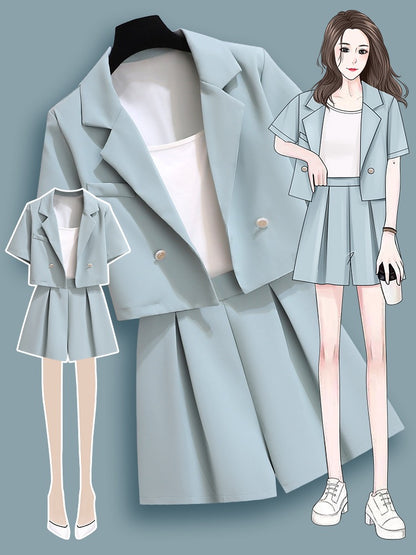 Professional suit suit female summer 2023 new net red small man wears a complete set of high-end shorts two pieces
