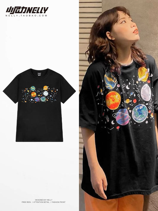 American retro couple outfit tide brand t-shirt European and American high street ins heavy short-sleeved men's summer 2023 half-sleeved