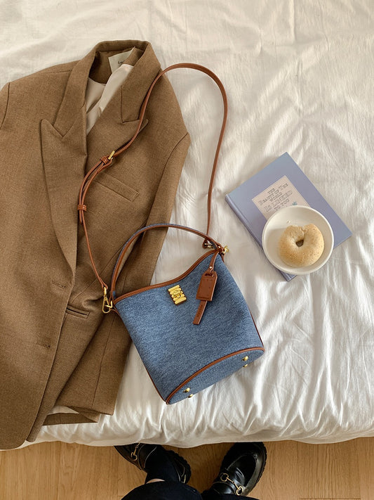 Micocah "Sea Salt Soda" bag 2023 new denim PU material bucket bag female large capacity original