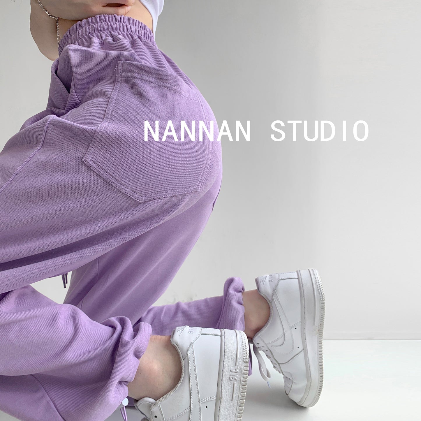 Hot girl blogger style loose sports pants women's spring and summer new slim drawstring leggings high waist casual straight leg pants