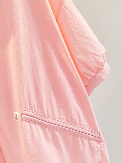 Pink short-sleeved age-reducing doll shirt female 2023 summer new Korean version loose casual shirt top comfortable shirt