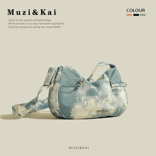 MuziKai genuine high-grade canvas smudged underarm bag women's 2023 new casual all-match commuter shoulder bag