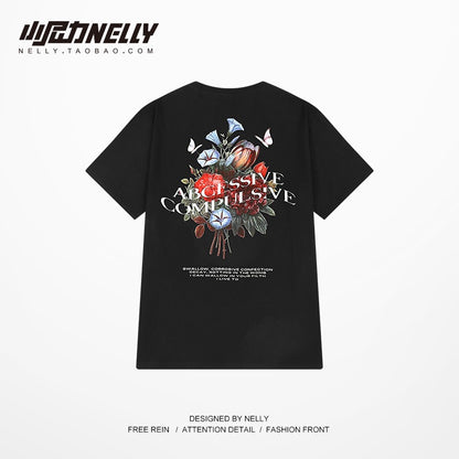 European and American style retro T-shirt men's summer American street hip-hop ins tide brand short-sleeved Hong Kong style national tide tee half-sleeved bf