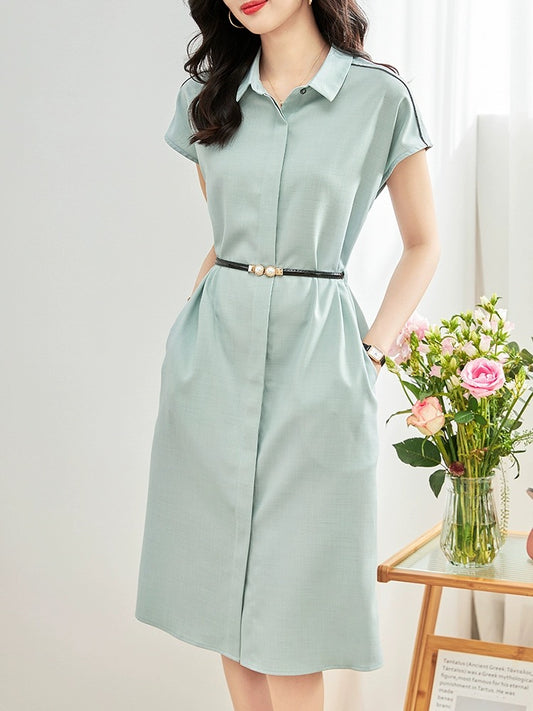 2023 new women's clothing temperament high-end polo collar single-breasted shirt dress summer waist slimming a-line skirt
