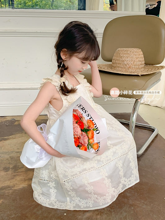 Girls dress summer dress 2023 new Korean style foreign style children's skirt summer little girl bubble sleeveless princess dress