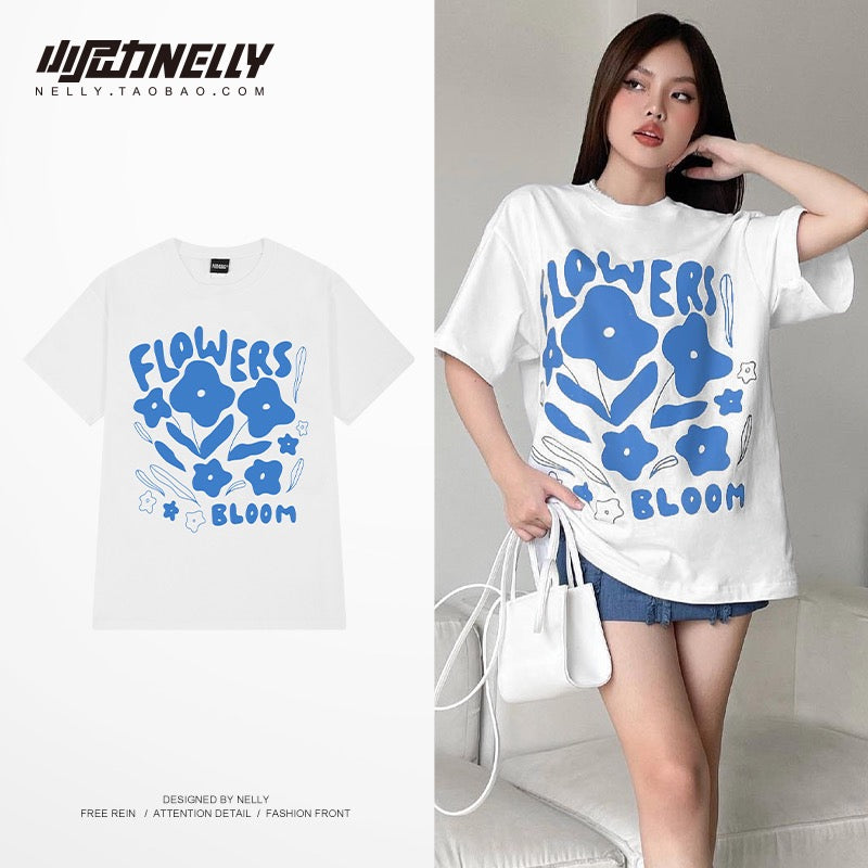 American retro ins tide brand cartoon short-sleeved t-shirt boys summer loose hip-hop high street couple outfit half-sleeved T-shirt