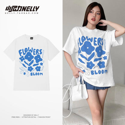 American retro ins tide brand cartoon short-sleeved t-shirt boys summer loose hip-hop high street couple outfit half-sleeved T-shirt
