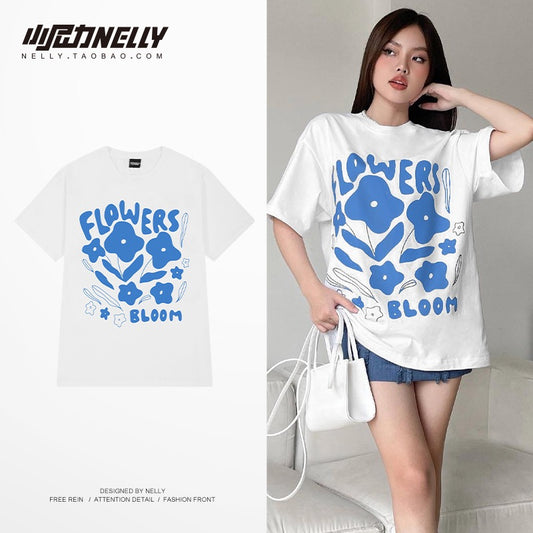 American retro ins tide brand cartoon short-sleeved t-shirt boys summer loose hip-hop high street couple outfit half-sleeved T-shirt