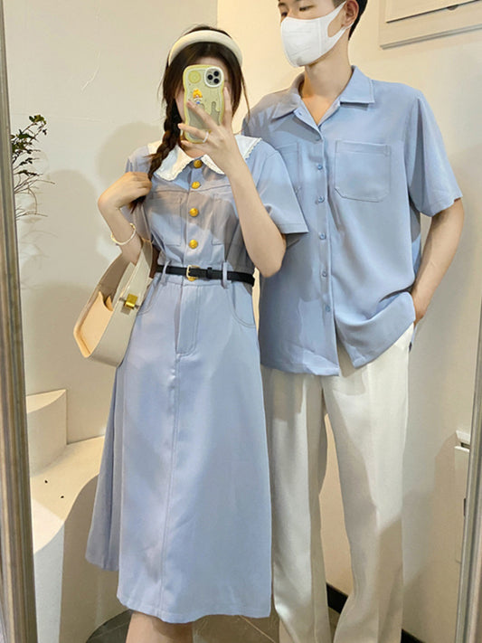 Couple dress, one dress, one dress summer 2023 new French style small fragrance Polo dress Korean casual short-sleeved trendy