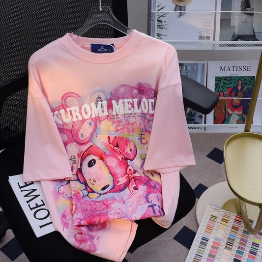 JWNEED magic Melody couple dress T-shirt female summer loose American oversize high street short-sleeved top