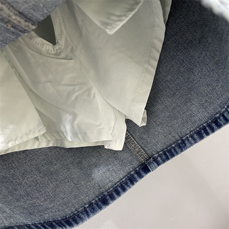 European ripped denim skirt female 2023 summer foreign style high waist slimming A-line anti-light package hip short skirt