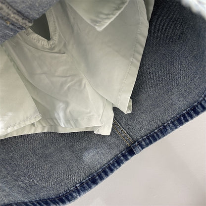 European ripped denim skirt female 2023 summer foreign style high waist slimming A-line anti-light package hip short skirt