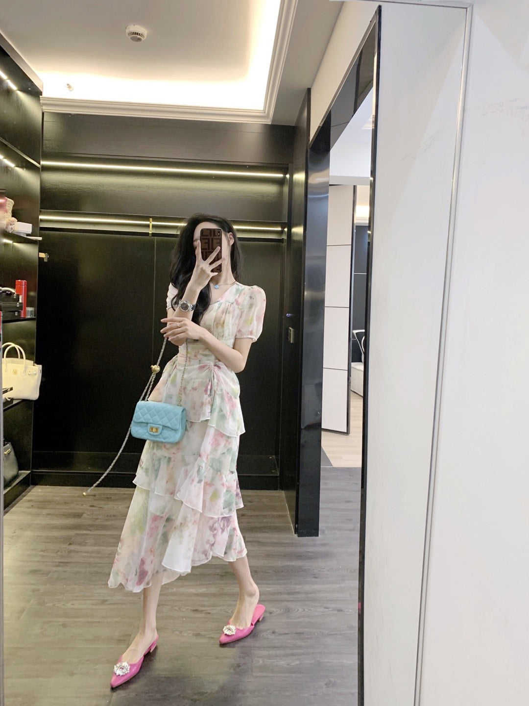 Leathercat dress 2023 new women's net red hot style cake skirt French temperament skirt women's summer