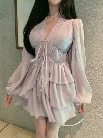 Hotdog hot dog is very spicy [Smoky Mountain Fog Purple] Pure Desire Wind Royal Sister Style Dress Women's Summer Mid-Length Skirt